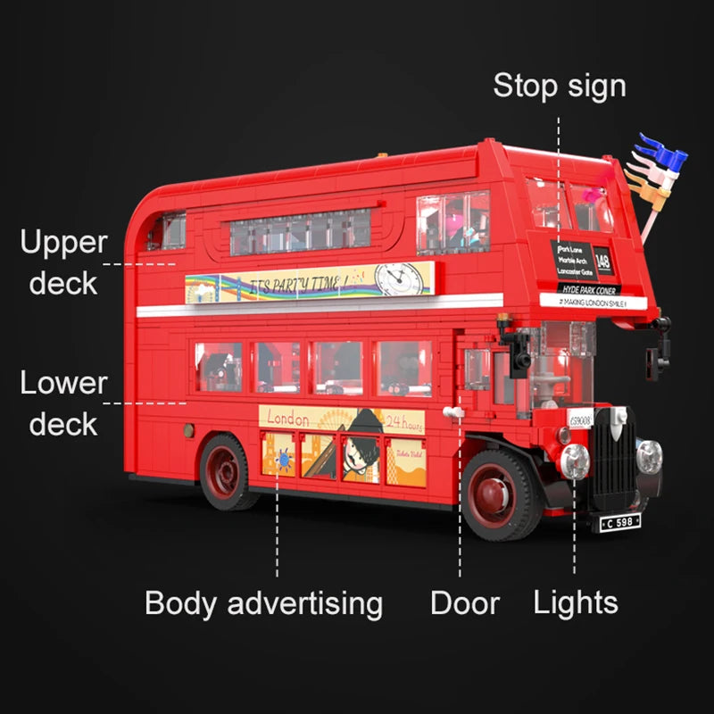 1770 Pcs Cada London Double Deck Bus Building Blocks Red Balloon Light Party City School Technical Car Bricks Toys for Kids Gift