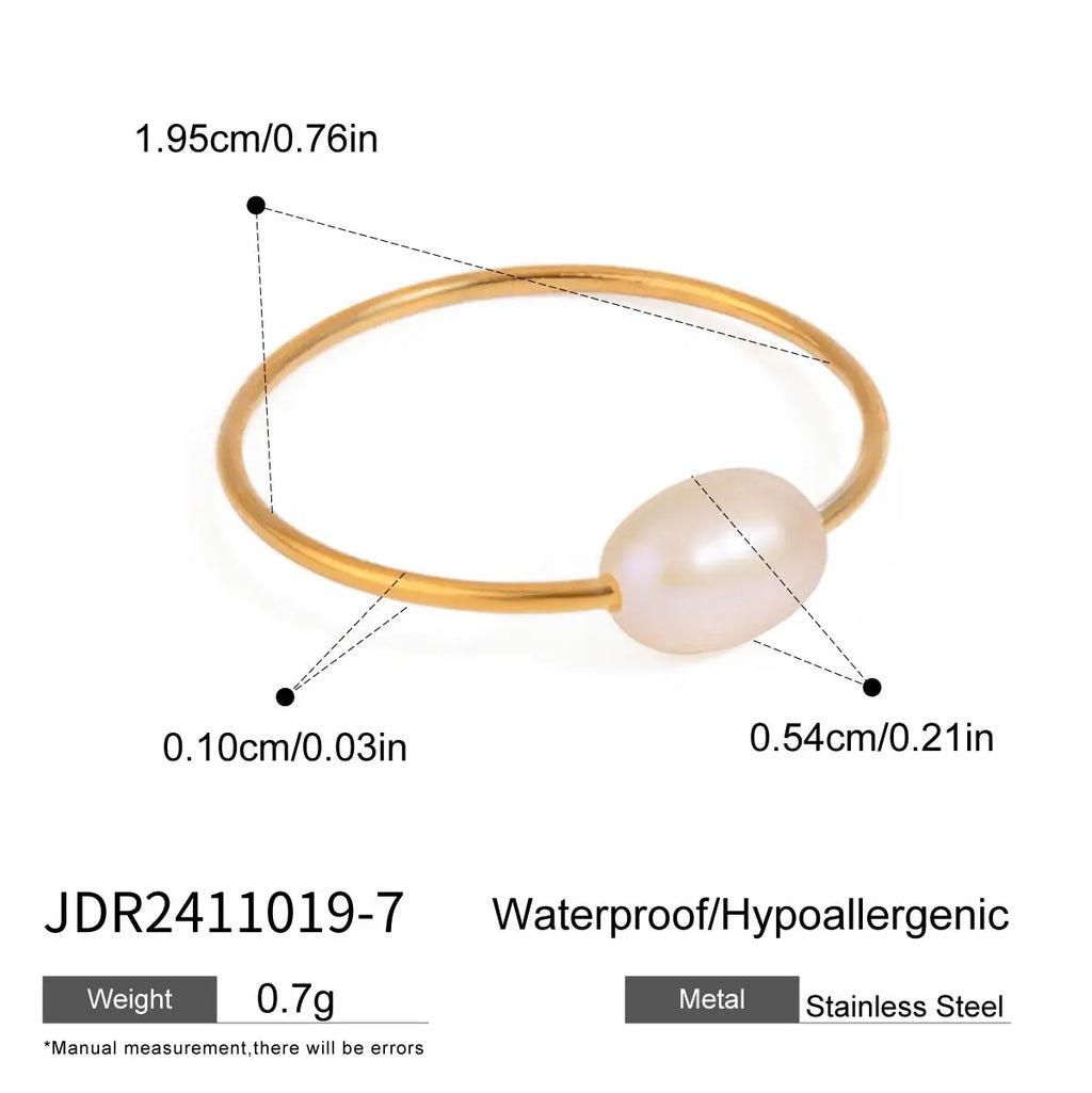 Minimalistischer, 18k vergoldeter Edelstahl, doppellagiger, hohler Süßwasserperlen-Öffnungsring für Damen, anti-allergischer Charmschmuck