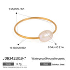 Minimalistischer, 18k vergoldeter Edelstahl, doppellagiger, hohler Süßwasserperlen-Öffnungsring für Damen, anti-allergischer Charmschmuck