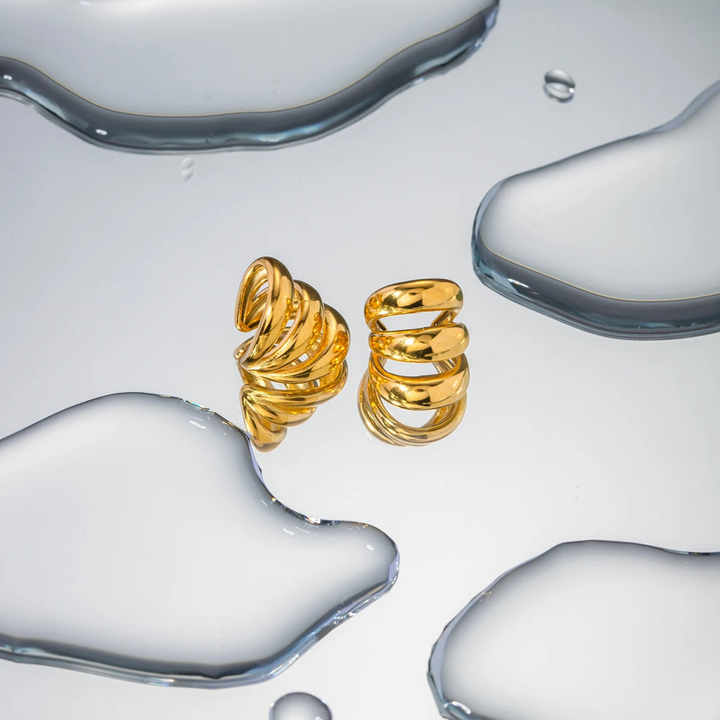 Rustfrit stål Geometrisk Enkel Trelags Øreclips Personlighed Mode 18K Trendy Kvinder Forhindrer Allergierklæring Smykker