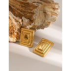 18K PVD Plated Fashion Vintage Rectangle Triple Layered Earrings Stainless Steel Women Prevent Allergy Trendy Daily Jewelry