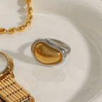 Anello da donna in acciaio inossidabile placcato oro 18k semplice elegante abbinamento di colori irregolare a forma di cuore amore tendenza fascino gioielli chic