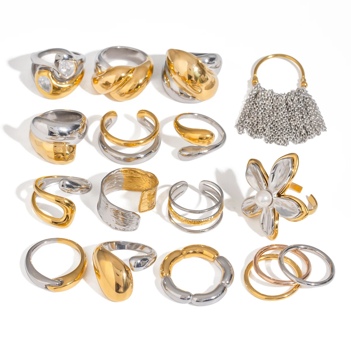 Vintage 18K Gold Plated Stainless Steel Parallel Double Line Irregular Open End Ring Women Anti Allergic Charm Daily Jewelry