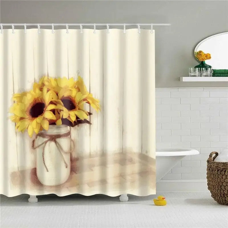 Bathroom Floral Shower Curtain, Retro Flower Farmhouse Flower Plant Butterfly Animal Bohemia, bathtub shower curtain with hooks