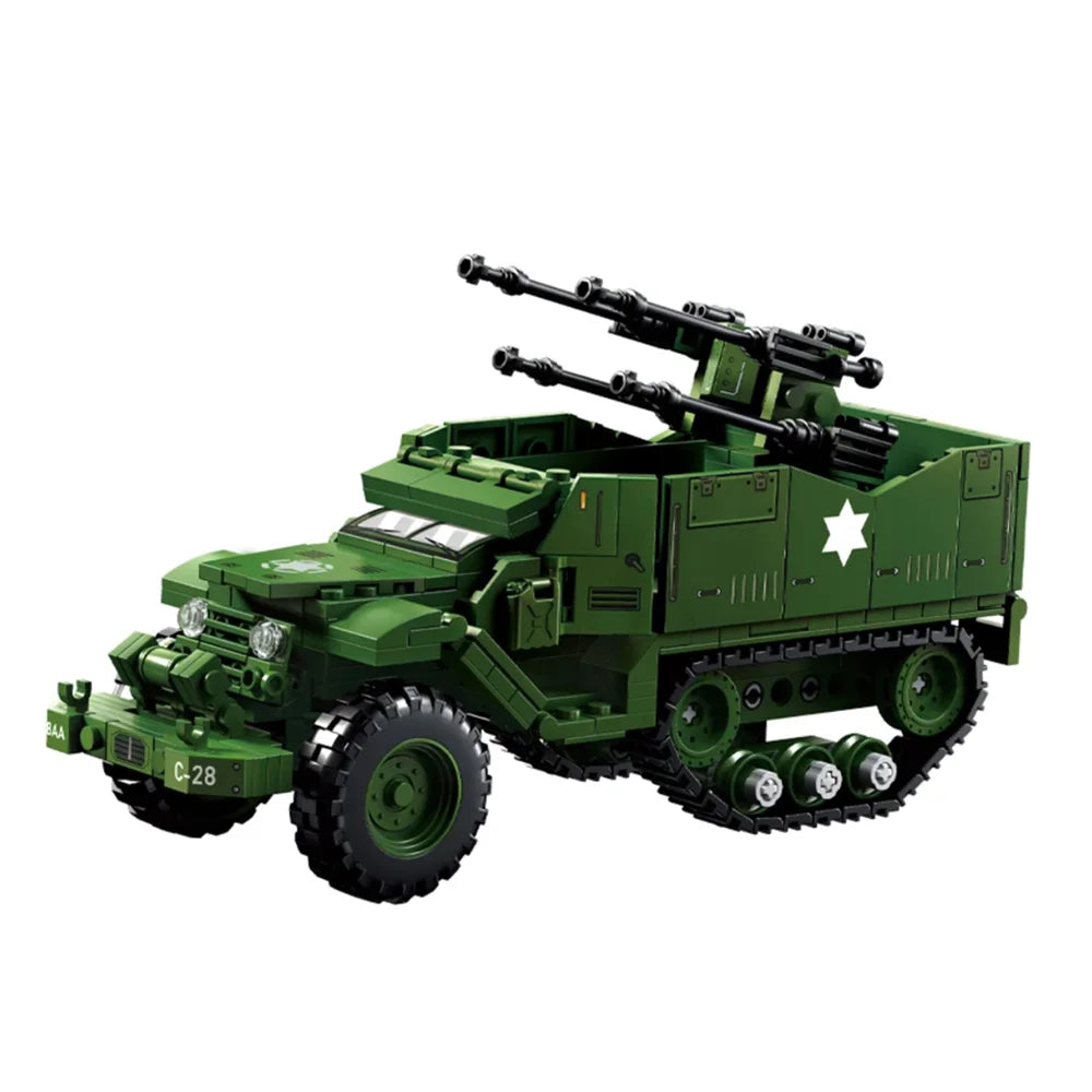 Military WW2 MOC Army Main Battle Tank Armored Vehicle Fighter Soldiers Figures Building Blocks Bricks Set For Children Toys