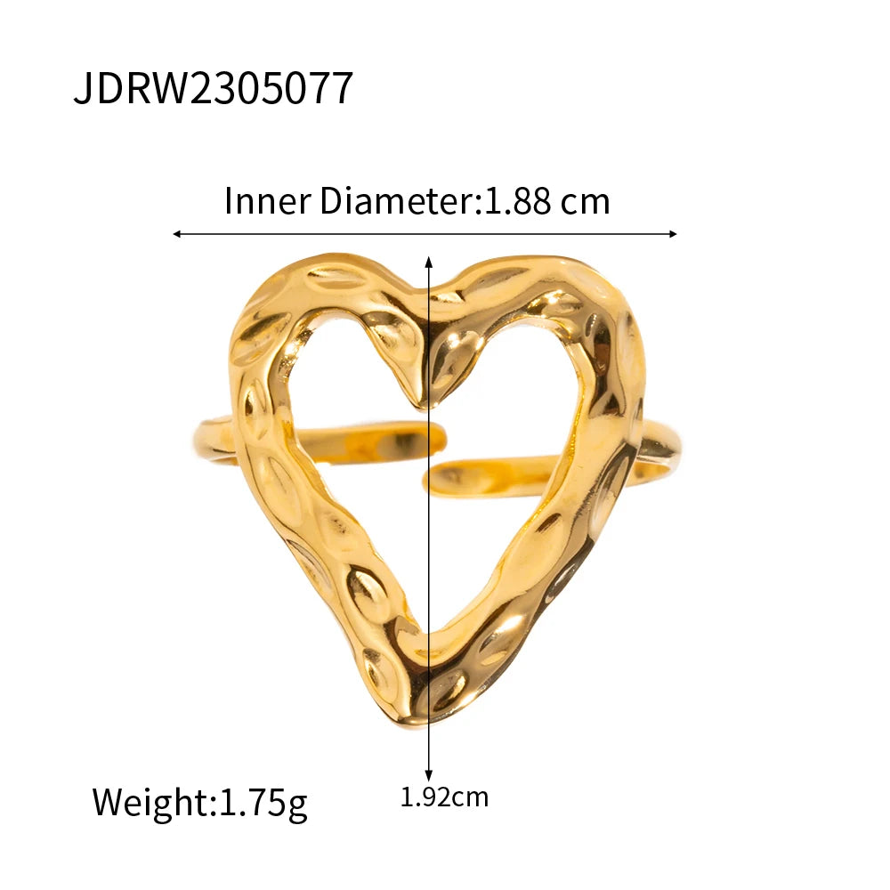 Übertriebenes Lava-Hohl-Design Herz Offener Ring Für Frauen Edelstahl Verstellbarer Wasserdichter Schmuck Urlaubsgeschenk