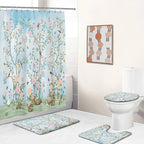 Chinese style Flowers and Birds Waterproof Shower Curtain Set Toilet Seat Cover Bath Non-Slip Mat Rug Carpet Bathroom Decor