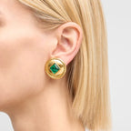 Креативные серьги-гвоздики из нержавеющей стали с позолотой 18К, с инкрустацией зеленой смолой, водонепроницаемые, привлекательные украшения для женщин