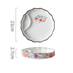 SAMURAI Authentic Japanese Dumpling Plate Hand Painted Sushi Tray Floral Ceramic Split Dish Sauce Vinegar Snack Salad Restaurant Rectangular Flower Flat Platter Asian Inspired Dining Tableware - Grand Goldman