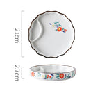 SAMURAI Authentic Japanese Dumpling Plate Hand Painted Sushi Tray Floral Ceramic Split Dish Sauce Vinegar Snack Salad Restaurant Rectangular Flower Flat Platter Asian Inspired Dining Tableware - Grand Goldman