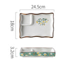 SAMURAI Authentic Japanese Dumpling Plate Hand Painted Sushi Tray Floral Ceramic Split Dish Sauce Vinegar Snack Salad Restaurant Rectangular Flower Flat Platter Asian Inspired Dining Tableware - Grand Goldman