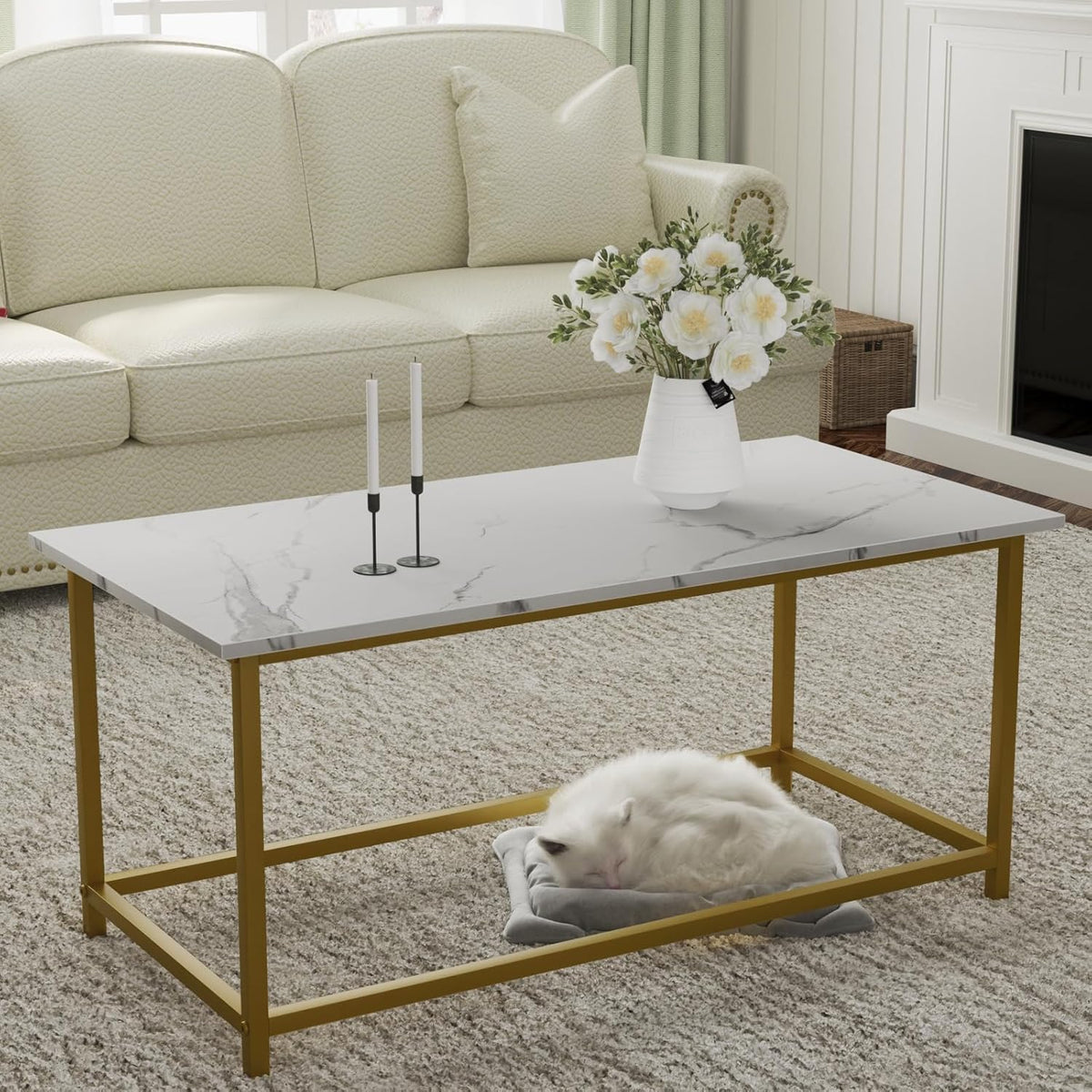 SAYGOER Black Coffee Table Simple Modern Rectangular Center Table Open Space Minimalist for Living Room Home Office Industrial Cocktail Tables, Easy Assembly, 39.37 x 19.69 x 17.72 - Grand Goldman