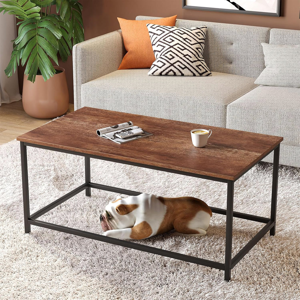 SAYGOER Black Coffee Table Simple Modern Rectangular Center Table Open Space Minimalist for Living Room Home Office Industrial Cocktail Tables, Easy Assembly, 39.37 x 19.69 x 17.72 - Grand Goldman