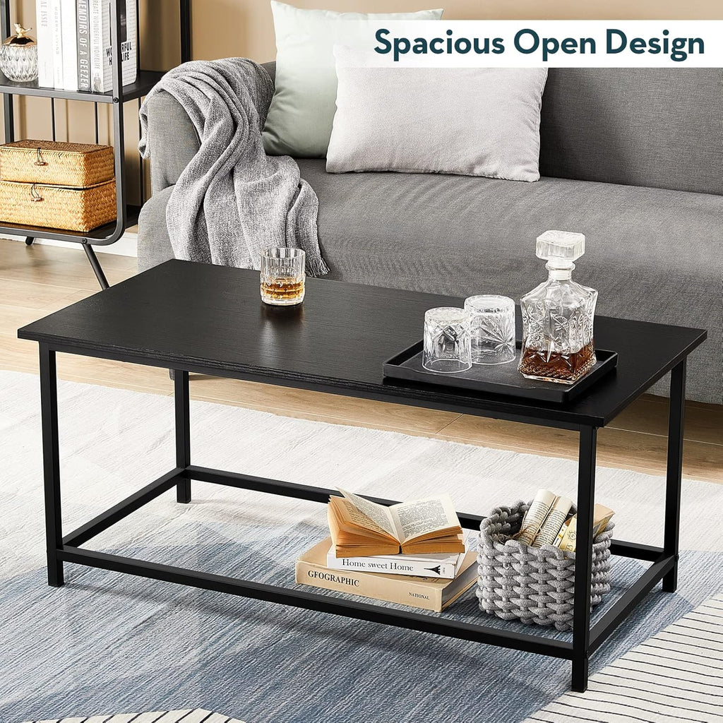 SAYGOER Black Coffee Table Simple Modern Rectangular Center Table Open Space Minimalist for Living Room Home Office Industrial Cocktail Tables, Easy Assembly, 39.37 x 19.69 x 17.72 - Grand Goldman