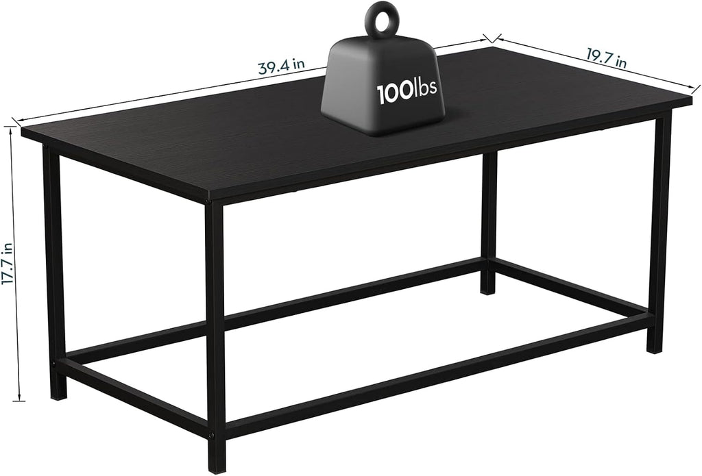 SAYGOER Black Coffee Table Simple Modern Rectangular Center Table Open Space Minimalist for Living Room Home Office Industrial Cocktail Tables, Easy Assembly, 39.37 x 19.69 x 17.72 - Grand Goldman