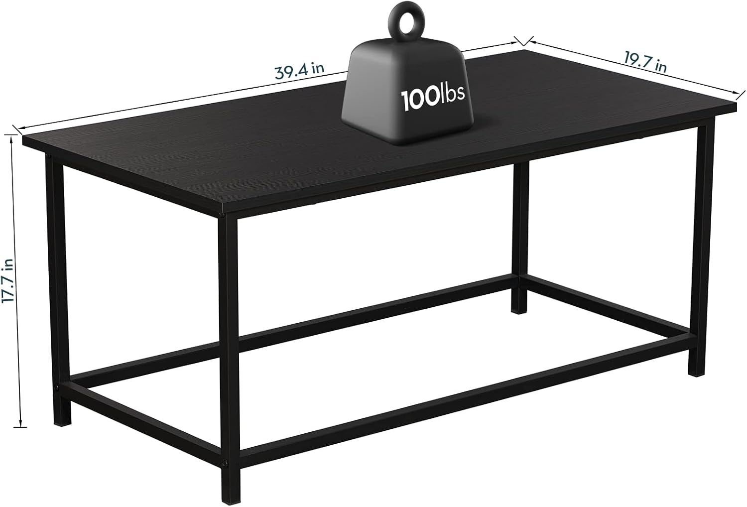 SAYGOER Black Coffee Table Simple Modern Rectangular Center Table Open Space Minimalist for Living Room Home Office Industrial Cocktail Tables, Easy Assembly, 39.37 x 19.69 x 17.72 - Grand Goldman