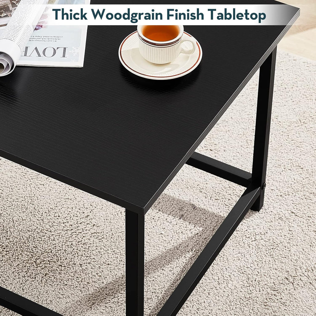 SAYGOER Black Coffee Table Simple Modern Rectangular Center Table Open Space Minimalist for Living Room Home Office Industrial Cocktail Tables, Easy Assembly, 39.37 x 19.69 x 17.72 - Grand Goldman