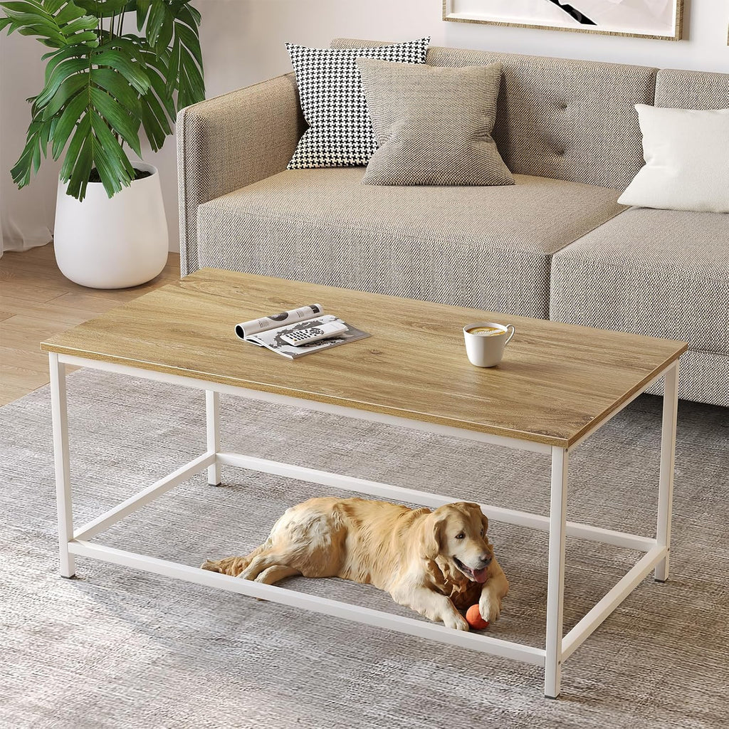 SAYGOER Black Coffee Table Simple Modern Rectangular Center Table Open Space Minimalist for Living Room Home Office Industrial Cocktail Tables, Easy Assembly, 39.37 x 19.69 x 17.72 - Grand Goldman