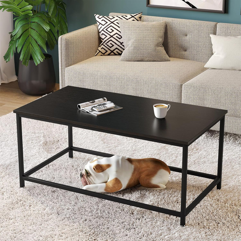 SAYGOER Black Coffee Table Simple Modern Rectangular Center Table Open Space Minimalist for Living Room Home Office Industrial Cocktail Tables, Easy Assembly, 39.37 x 19.69 x 17.72 - Grand Goldman