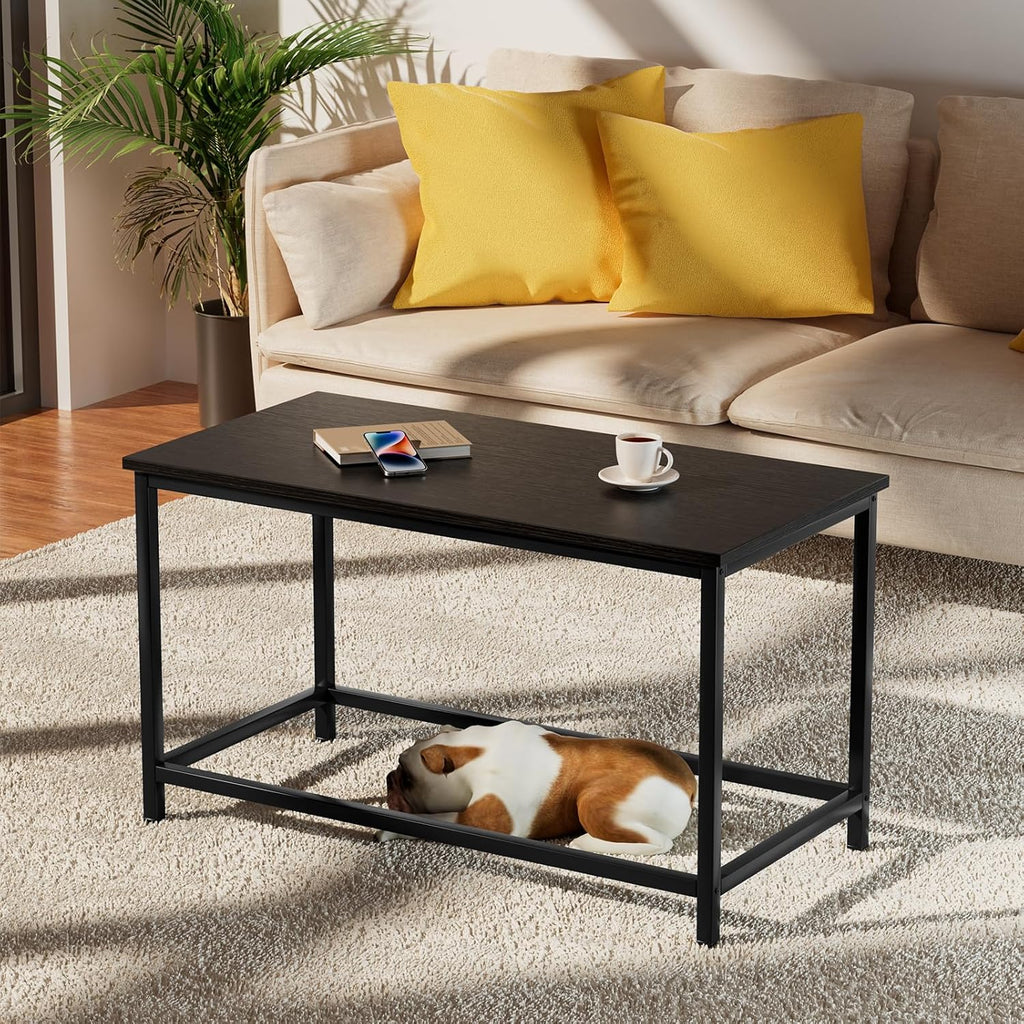 SAYGOER Black Coffee Table Simple Modern Rectangular Center Table Open Space Minimalist for Living Room Home Office Industrial Cocktail Tables, Easy Assembly, 39.37 x 19.69 x 17.72 - Grand Goldman