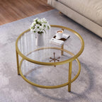 SAYGOER Small Glass Coffee Table Round Gold Coffee Table for Small Space Modern Simple Center Table with Gold Frame for Living Room Home Office, Easy Assembly - Grand Goldman