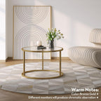 SAYGOER Small Glass Coffee Table Round Gold Coffee Table for Small Space Modern Simple Center Table with Gold Frame for Living Room Home Office, Easy Assembly - Grand Goldman