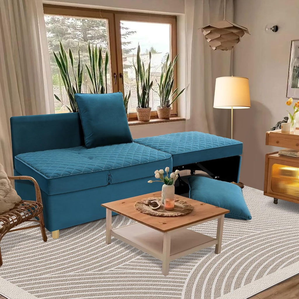 SEJOV Sofa Bed 4-in-1 Convertible Sofas & Couches, 3-Seat Linen Fabric loveseat Sofa with 2 Throw Pillow, Single Recliner for Small Space with 5 Adjustable Backrest, Grey - Grand Goldman