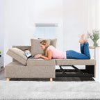 SEJOV Sofa Bed 4-in-1 Convertible Sofas & Couches, 3-Seat Linen Fabric loveseat Sofa with 2 Throw Pillow, Single Recliner for Small Space with 5 Adjustable Backrest, Grey - Grand Goldman