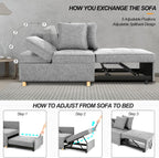 SEJOV Sofa Bed 4-in-1 Convertible Sofas & Couches, 3-Seat Linen Fabric loveseat Sofa with 2 Throw Pillow, Single Recliner for Small Space with 5 Adjustable Backrest, Grey - Grand Goldman