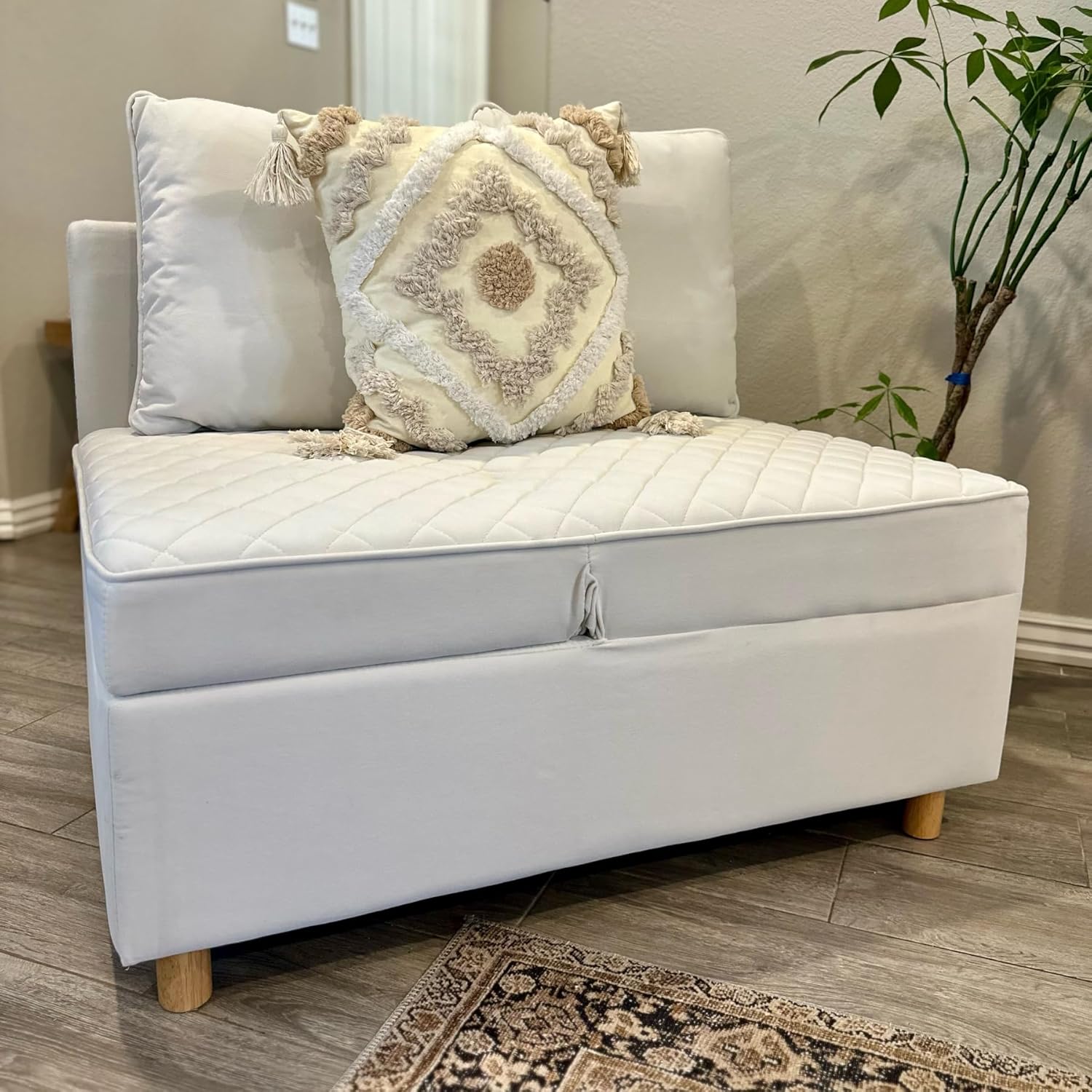 SEJOV Sofa Bed 4-in-1 Convertible Sofas & Couches, 3-Seat Linen Fabric loveseat Sofa with 2 Throw Pillow, Single Recliner for Small Space with 5 Adjustable Backrest, Grey - Grand Goldman