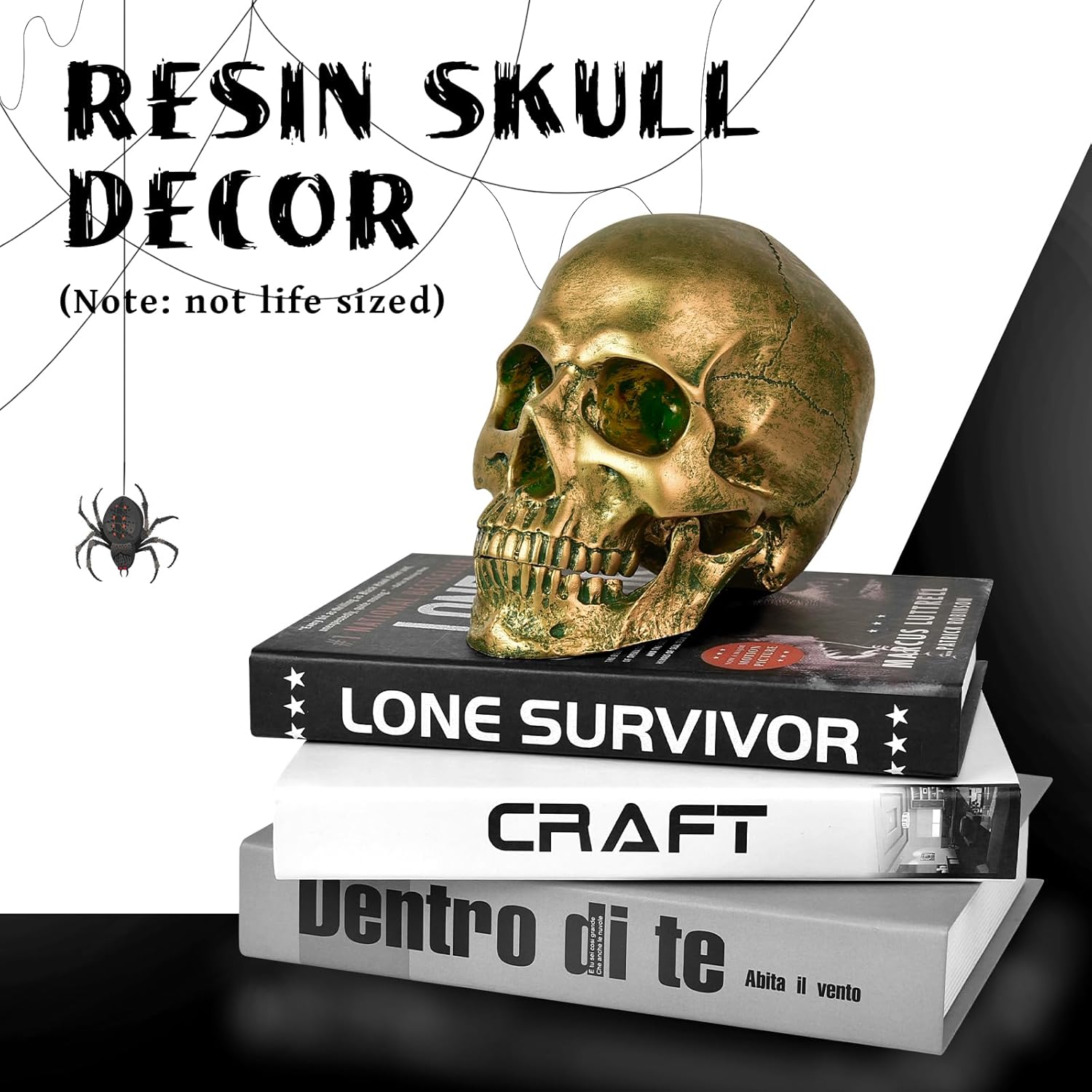 SEKKVY Resin Human Gold Skull Statues Halloween Decor Skeleton Outdoor Human Skull Model Golden Home Decoration (Removable) - Grand Goldman