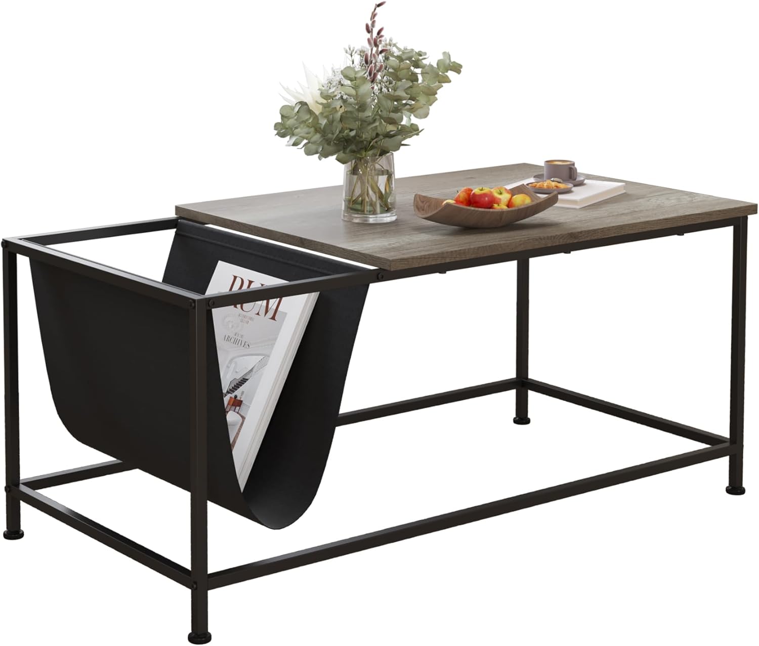 SENIG Small Brown Rectangle Wood and Metal Coffee Table with Storage Shelf for Small Living Rooms - Grand Goldman