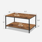 SENIG Small Brown Rectangle Wood and Metal Coffee Table with Storage Shelf for Small Living Rooms - Grand Goldman