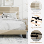 SHA CERLIN King Platform Bed Frame with Upholstered Fabric Headboard, Mattress Foundation with Strong Wooden Slats Support, No Box Spring Needed, Beige - Grand Goldman