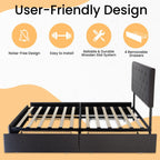 SHA CERLIN Upholstered Queen Platform Bed Frame with Adjustable Headboard and 4 Drawers Under Bed Storage, No Box Spring Needed, Diamond Stitches Button Tufted Design, Dark Grey - Grand Goldman