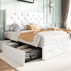 SHA CERLIN Upholstered Queen Platform Bed Frame with Adjustable Headboard and 4 Drawers Under Bed Storage, No Box Spring Needed, Diamond Stitches Button Tufted Design, Dark Grey - Grand Goldman