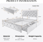 SHA CERLIN Upholstered Queen Platform Bed Frame with Adjustable Headboard and 4 Drawers Under Bed Storage, No Box Spring Needed, Diamond Stitches Button Tufted Design, Dark Grey - Grand Goldman