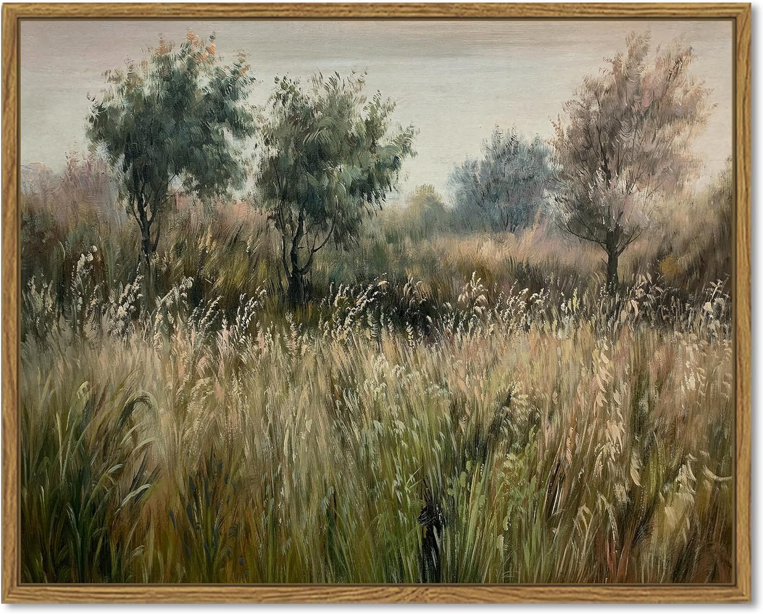 SHENIFY Vintage Landscape Framed Canvas Wall Art Grassland Classic Painting Farmhouse Kitchen Office Decor - 8x10in Natural Framed - Grand Goldman