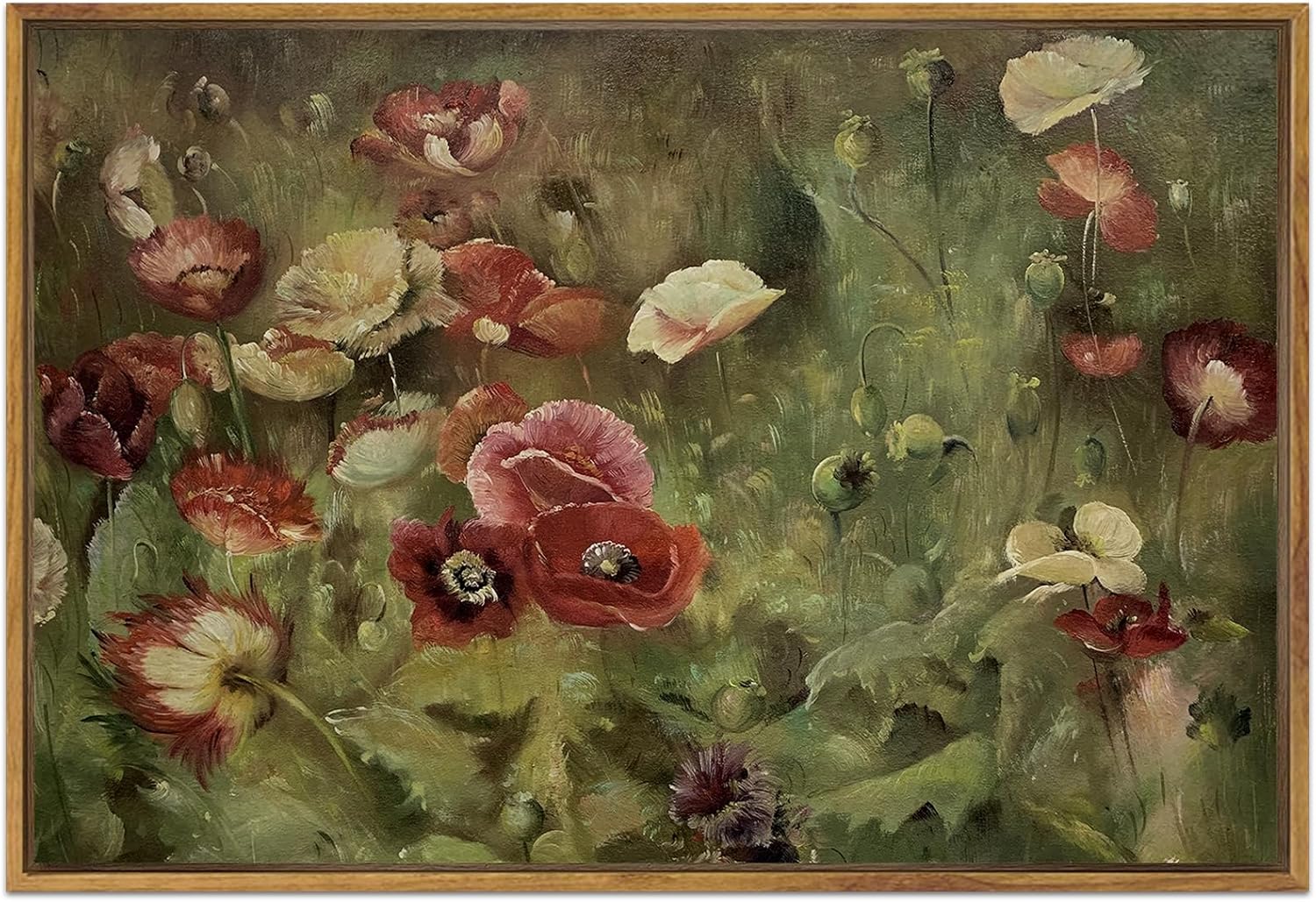 SHENIFY Vintage Landscape Framed Canvas Wall Art Grassland Classic Painting Farmhouse Kitchen Office Decor - 8x10in Natural Framed - Grand Goldman