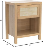 SICOTAS Rattan Nightstand Set of 2 - Farmhouse Night Stand with Drawer and Storage Shelf - Boho Bedside Table End Table Side Table Accent Table for Bedroom - Grand Goldman