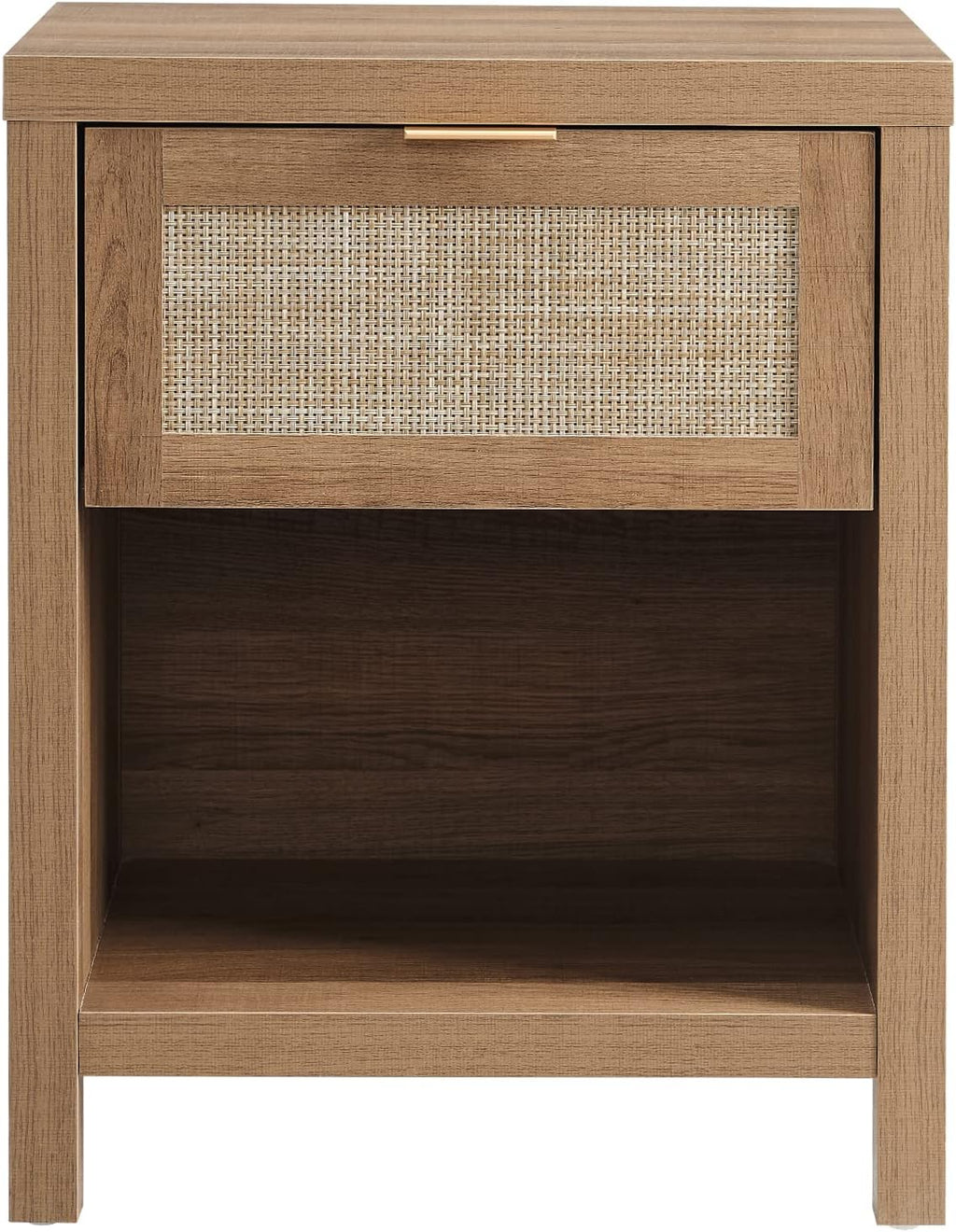 SICOTAS Rattan Nightstand Set of 2 - Farmhouse Night Stand with Drawer and Storage Shelf - Boho Bedside Table End Table Side Table Accent Table for Bedroom - Grand Goldman