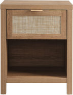 SICOTAS Rattan Nightstand Set of 2 - Farmhouse Night Stand with Drawer and Storage Shelf - Boho Bedside Table End Table Side Table Accent Table for Bedroom - Grand Goldman