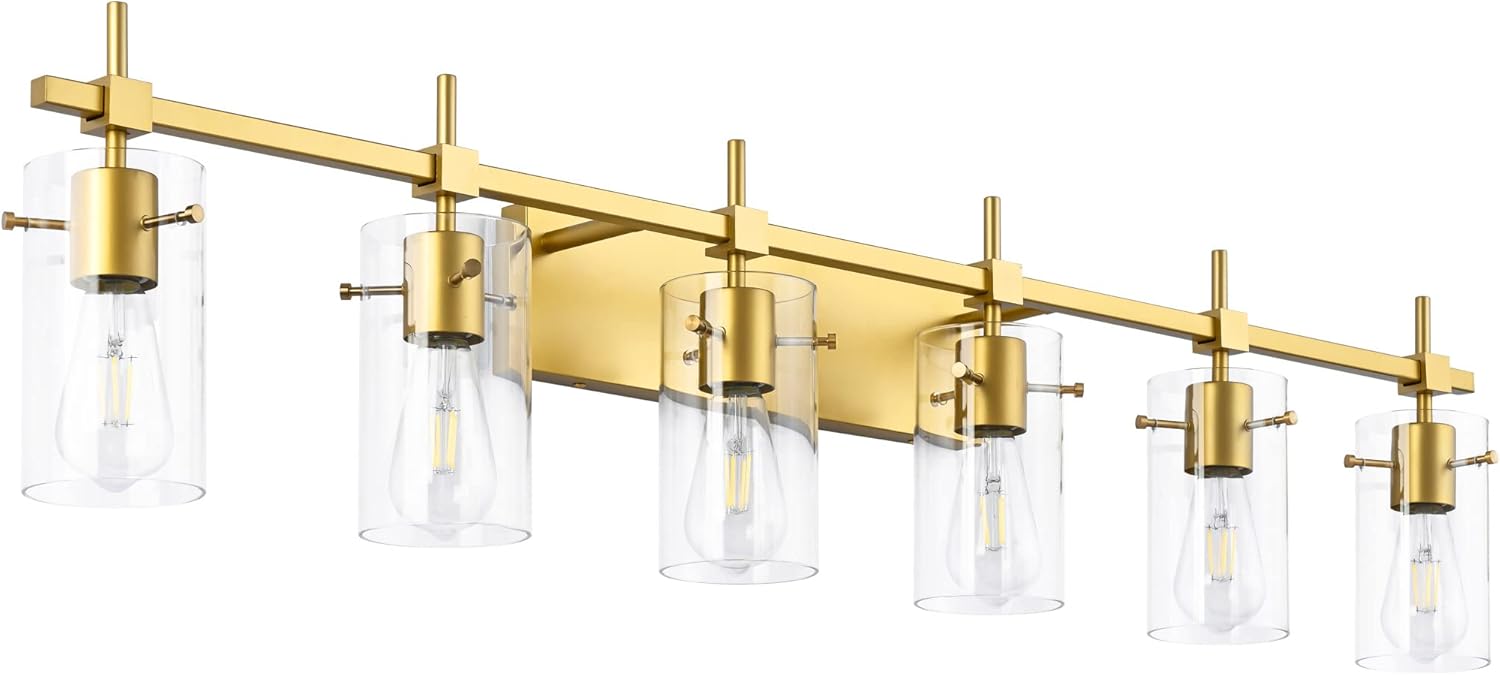 SOLFART Vintage Vanity Light Bathroom Light Fixture Over Mirror for Bath Glass Shade Light Black and Bronze Modern Style 3 Lights - Grand Goldman