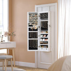 SONGMICS 6 LEDs Mirror Jewelry Cabinet, 47.2-Inch Tall Lockable Wall or Door Mounted Jewelry Armoire Organizer with Mirror, 2 Drawers, Christmas Gifts,3.9 x 14.6 x 47.2 Inches, White UJJC93W - Grand Goldman
