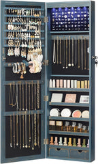 SONGMICS 6 LEDs Mirror Jewelry Cabinet, 47.2-Inch Tall Lockable Wall or Door Mounted Jewelry Armoire Organizer with Mirror, 2 Drawers, Christmas Gifts,3.9 x 14.6 x 47.2 Inches, White UJJC93W - Grand Goldman