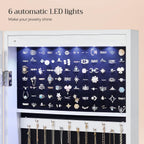 SONGMICS 6 LEDs Mirror Jewelry Cabinet, 47.2-Inch Tall Lockable Wall or Door Mounted Jewelry Armoire Organizer with Mirror, 2 Drawers, Christmas Gifts,3.9 x 14.6 x 47.2 Inches, White UJJC93W - Grand Goldman