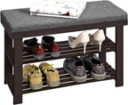 SONGMICS Bamboo Shoe Bench, 3-Tier Shoe Rack, Stable Shoe Organizer for Entryway, Living Room, Bench Seat Holds Up to 330 lb, 11.4 x 28 x 19.3 Inches, Brown and Gray ULBS604CG - Grand Goldman