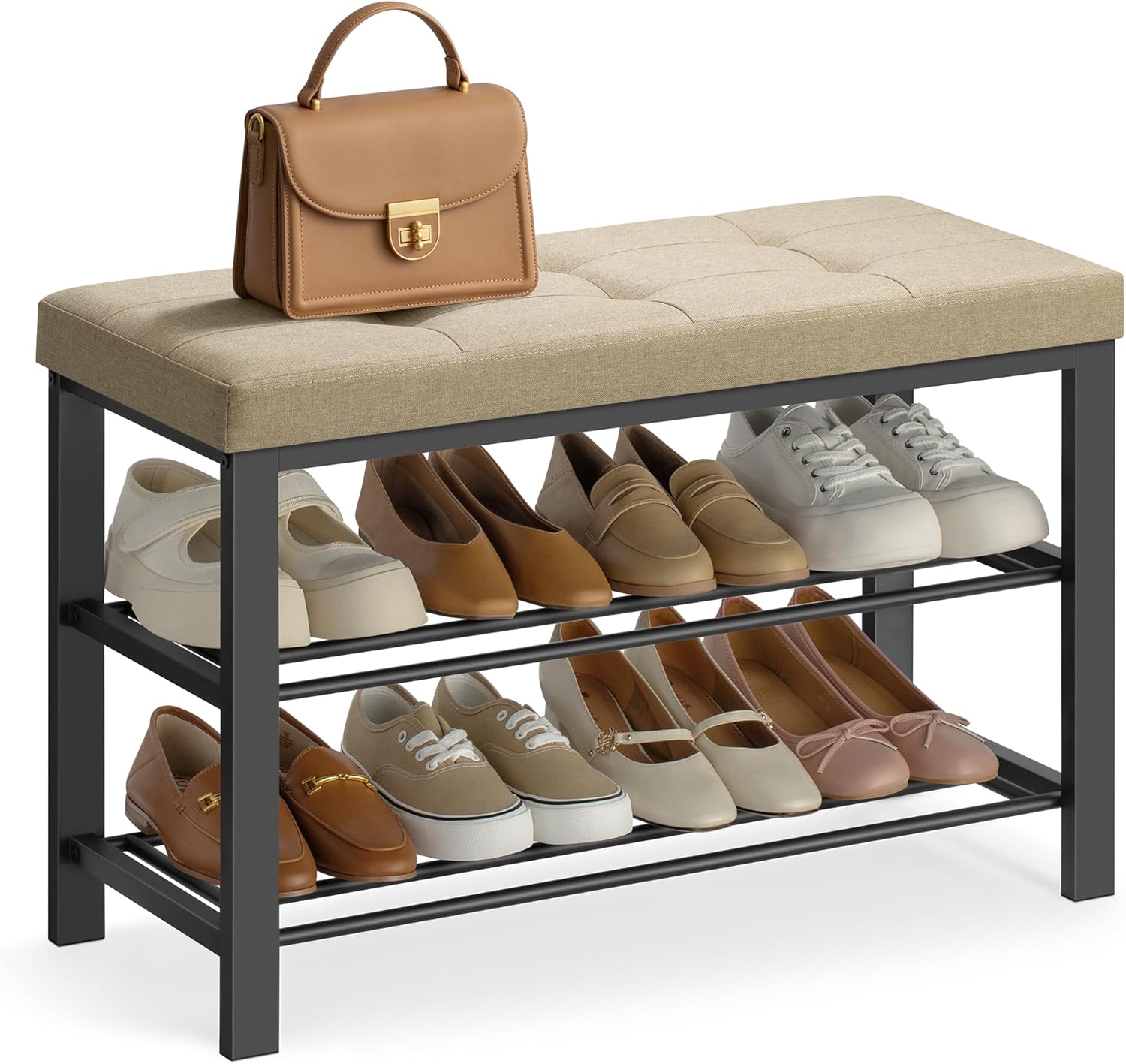 SONGMICS Shoe Bench, Storage Bench, Entryway Bench with Cushion, Shoe Shelf with Seat, Space-Saving, Modern Style, for Living Room, Bedroom, Hallway, Dark Gray and Ink Black ULBS57GYZ - Grand Goldman