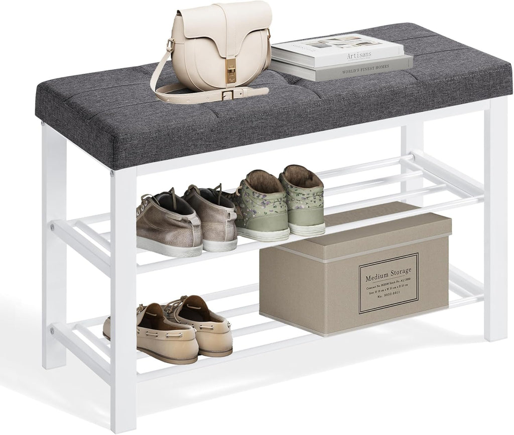 SONGMICS Shoe Bench, Storage Bench, Entryway Bench with Cushion, Shoe Shelf with Seat, Space-Saving, Modern Style, for Living Room, Bedroom, Hallway, Dark Gray and Ink Black ULBS57GYZ - Grand Goldman