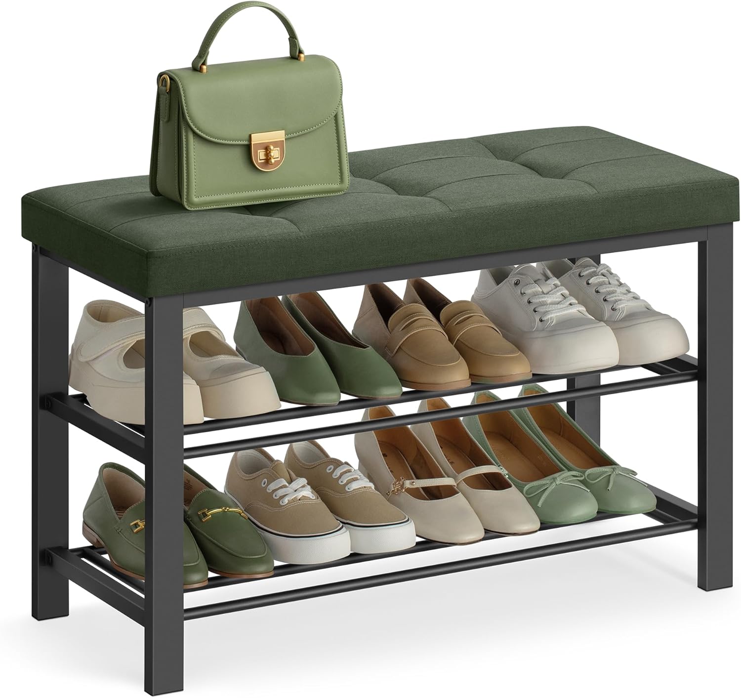 SONGMICS Shoe Bench, Storage Bench, Entryway Bench with Cushion, Shoe Shelf with Seat, Space-Saving, Modern Style, for Living Room, Bedroom, Hallway, Dark Gray and Ink Black ULBS57GYZ - Grand Goldman